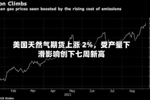 美国天然气期货上涨 2%，受产量下滑影响创下七周新高