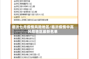 临沂七月疫情风险地区/临沂疫情中高风险地区最新名单