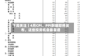 下周关注丨4月CPI、PPI数据即将发布，这些投资机会最靠谱