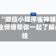必看教程“微信小程序雀神辅助插件下载”专业师傅带你一起了解(确实有挂