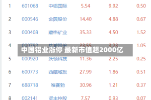 中国铝业涨停 最新市值超2000亿