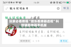 玩家必看教程“微乐看牌器透视”科技辅助神器手机版