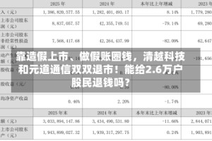 靠造假上市、做假账圈钱，清越科技和元道通信双双退市！能给2.6万户股民退钱吗？