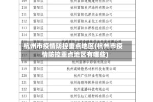 杭州市疫情防控重点地区(杭州市疫情防控重点地区有哪些)