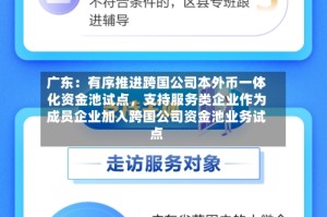 广东：有序推进跨国公司本外币一体化资金池试点，支持服务类企业作为成员企业加入跨国公司资金池业务试点