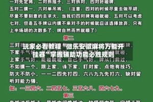玩家必看教程“微乐安徽麻将万能开挂器”掌握辅助功能必胜规则