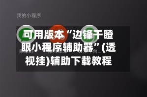可用版本“边锋干瞪眼小程序辅助器”(透视挂)辅助下载教程