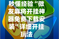 秒懂经验“微友麻将开挂神器免费下载安装”详细开挂玩法