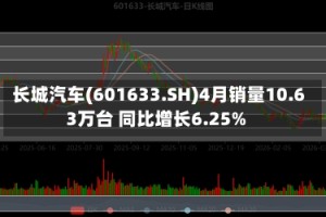 长城汽车(601633.SH)4月销量10.63万台 同比增长6.25%