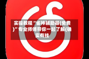 实操教程“雀神辅助器(免费)”专业师傅带你一起了解(确实有挂