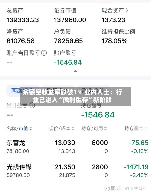 余额宝收益率跌破1% 业内人士：行业已进入“微利生存”新阶段-第1张图片