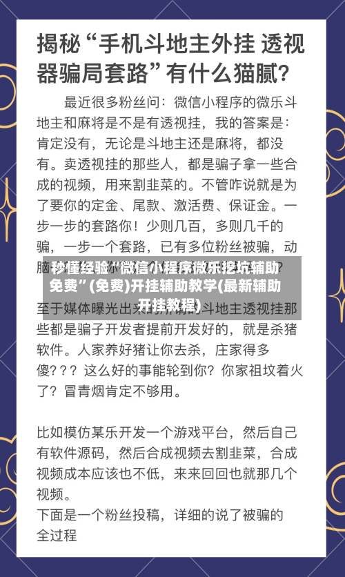 秒懂经验“微信小程序微乐挖坑辅助免费”(免费)开挂辅助教学(最新辅助开挂教程)-第1张图片